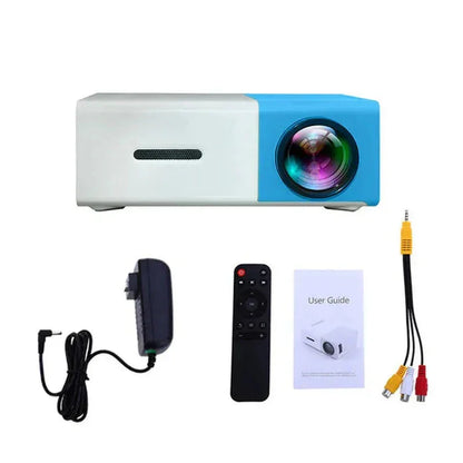 Portable mini projector 1080p with remote, power adapter, user guide, and AV cables by My Store